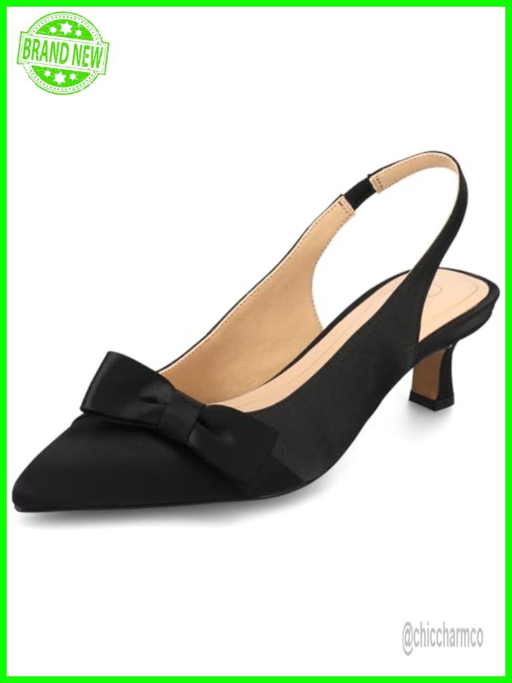 Kitten Heel Slingback Pump Pointed Toe Satin Women's Heels Business Casual